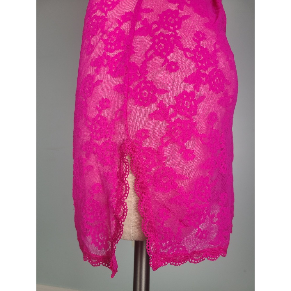 Victoria's Secret Sz M Sheer Lace Mini Dress Hot Pink Rave Festival Y2K - Picture 4 of 8